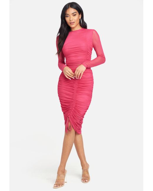 Bebe 4 Way Stretch Mesh Ruched Top In Cerise Pink Lyst