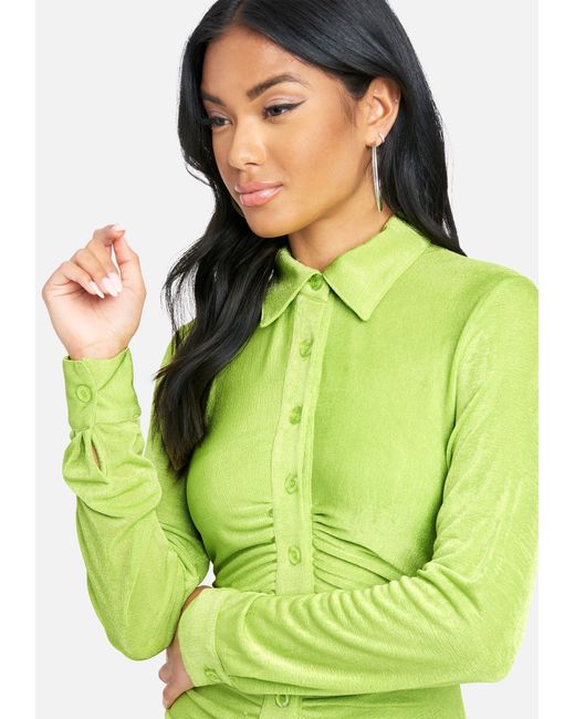 Bebe Shirred Front Polo Dress In Green Lyst