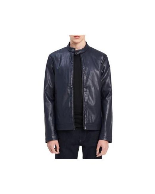 Men S Blue Faux Leather Moto Jacket