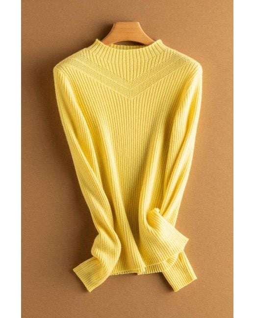 Bellemere New York Yellow Cashmere Ribbed Mock Neck Sweater