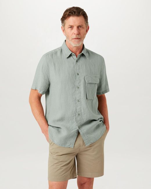 Belstaff Gray Men's Scale Short Sleeve Shirt Garment Dyed Linen for men