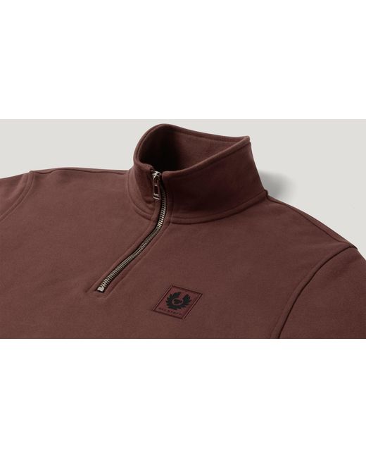 Belstaff Brown Men's Quarter Zip Sweatshirt Cotton Fleece for men