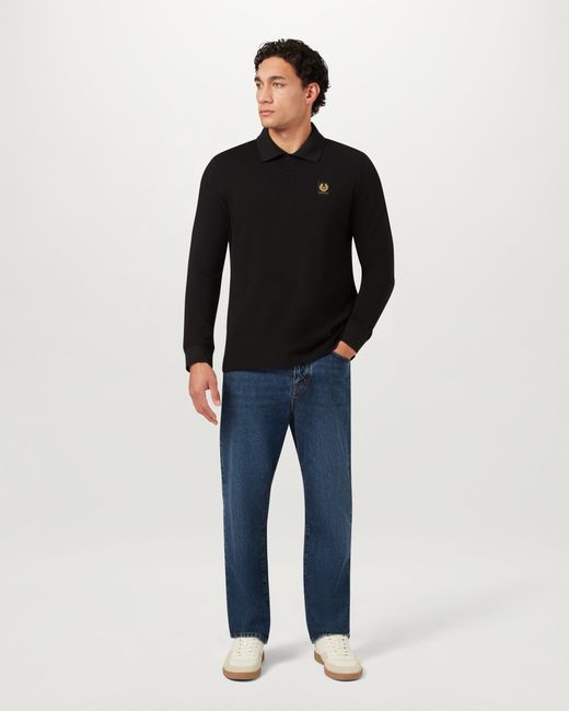Belstaff Black Men's Long Sleeved Polo Cotton Pique for men