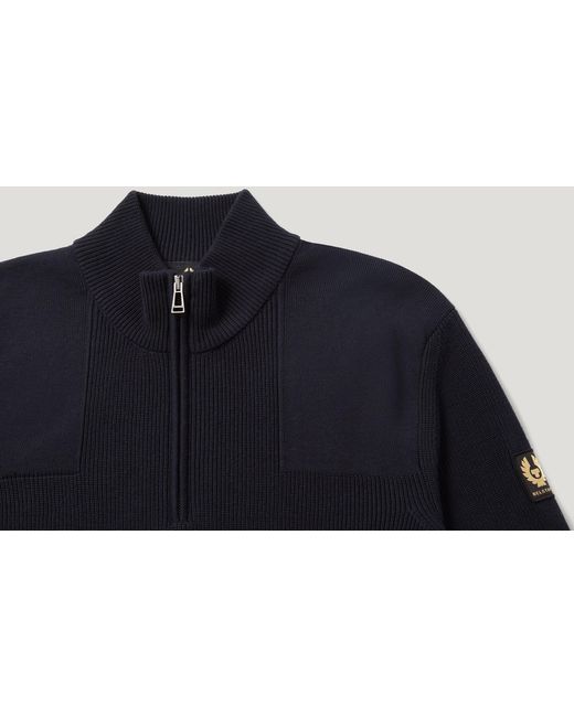 Belstaff Blue Men's Commander Quarter Zip Jumper Organic Cotton for men