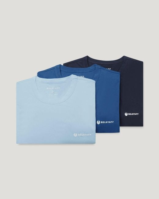 Belstaff Men's 3 Pack T-shirt Cotton Jersey Dark Ink / Sky Blue Marine Size 2xl for men