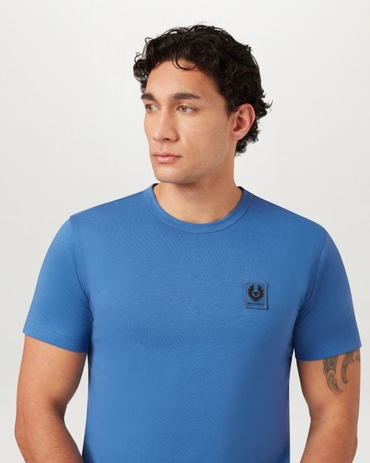Belstaff Blue Short Sleeved Logo Patch T-Shirt for men