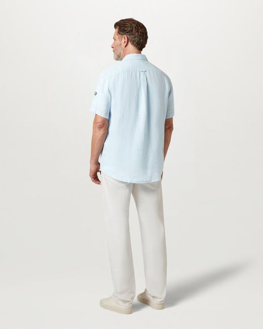 Belstaff Blue Men's Scale Short Sleeve Shirt Garment Dyed Linen for men