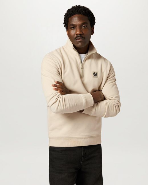 Belstaff Natural Men's Quarter Zip Sweatshirt Cotton Fleece for men