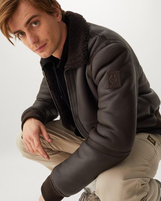 Belstaff Tracer Shearling-trimmed Leather Jacket in Brown Mens Clothing Jackets Leather jackets for Men Black 