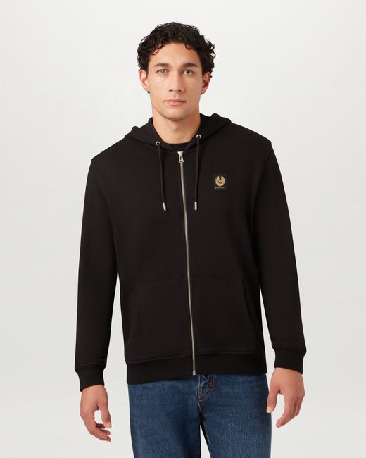 Belstaff Black Men's Full Zip Hoodie Cotton Fleece for men