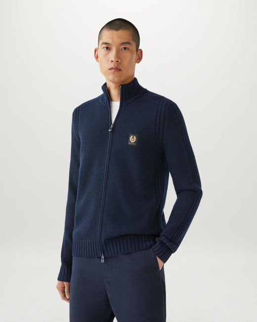 Belstaff Blue Men's Watch Zip Cardigan Lambswool for men