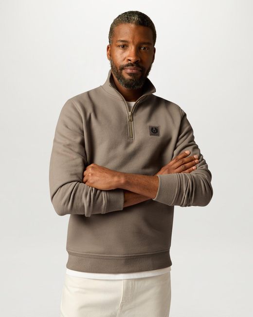 Belstaff Natural Men's Quarter Zip Sweatshirt Cotton Fleece for men