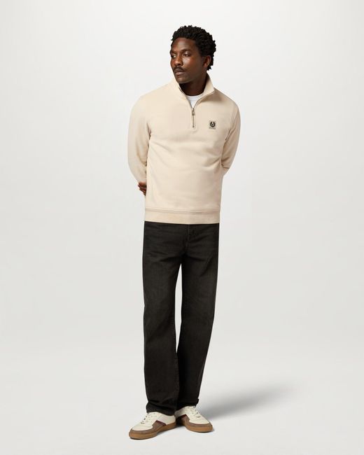 Belstaff Natural Men's Quarter Zip Sweatshirt Cotton Fleece for men