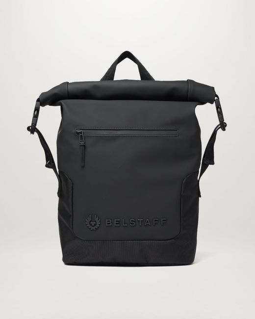 Belstaff Black Roll Top Backpack for men