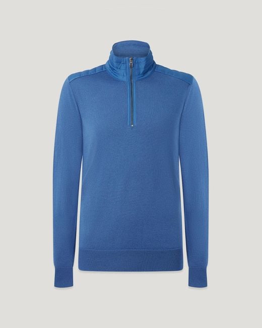 Belstaff Blue Men's Kilmington Quarter Zip Jumper Merino Wool for men