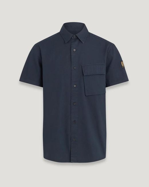 Belstaff Blue Men's Scale Short Sleeve Shirt Garment Dye Cotton for men