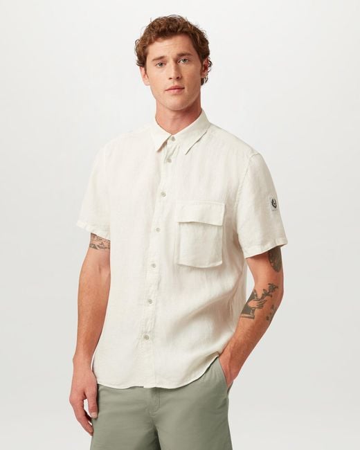Belstaff Natural Men's Scale Short Sleeve Shirt Linen for men