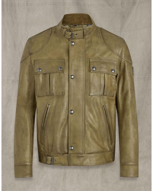 Belstaff Green Gangster 2.0 Leather Jacket for men