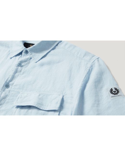 Belstaff Blue Men's Scale Short Sleeve Shirt Garment Dyed Linen for men