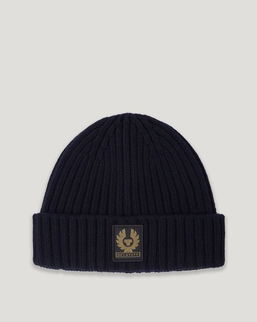 Belstaff Blue Watch Beanie Hat Lambswool Dark Navy