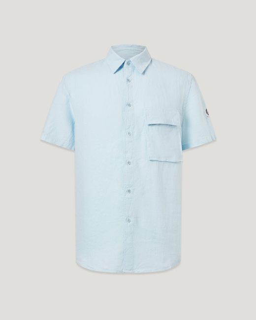 Belstaff Blue Men's Scale Short Sleeve Shirt Garment Dyed Linen for men
