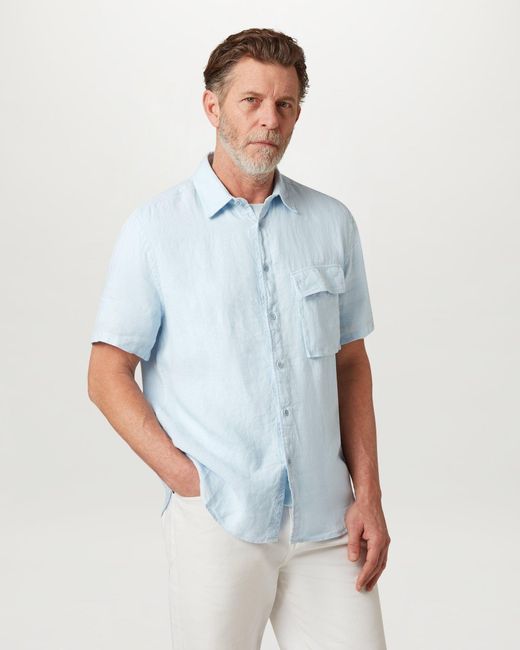 Belstaff Blue Men's Scale Short Sleeve Shirt Garment Dyed Linen for men