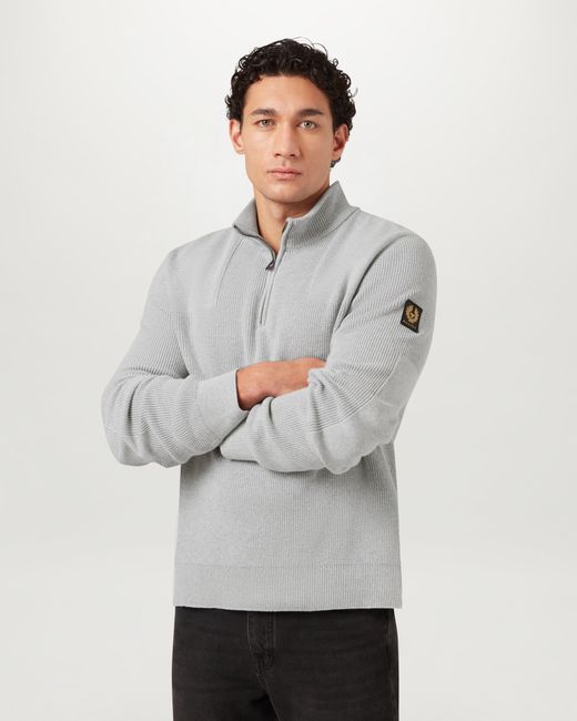 Belstaff Gray Men's Commander Quarter Zip Jumper Organic Cotton for men