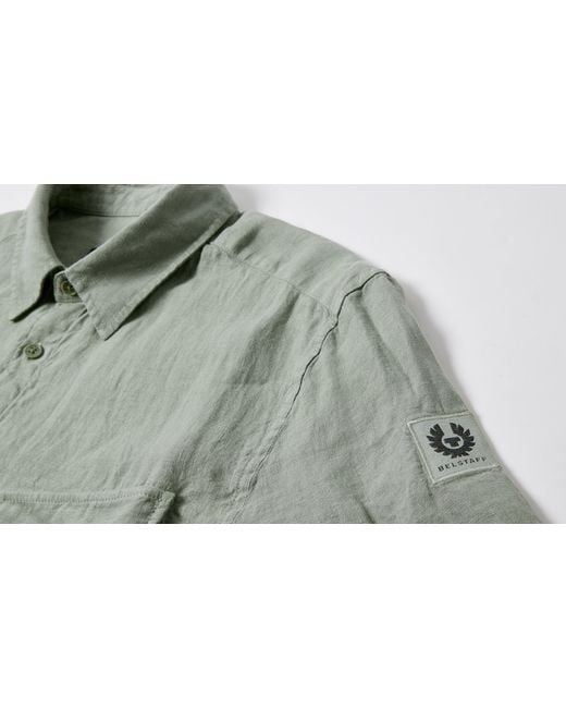 Belstaff Gray Men's Scale Short Sleeve Shirt Garment Dyed Linen for men
