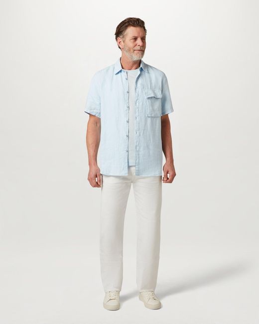 Belstaff Blue Men's Scale Short Sleeve Shirt Garment Dyed Linen for men