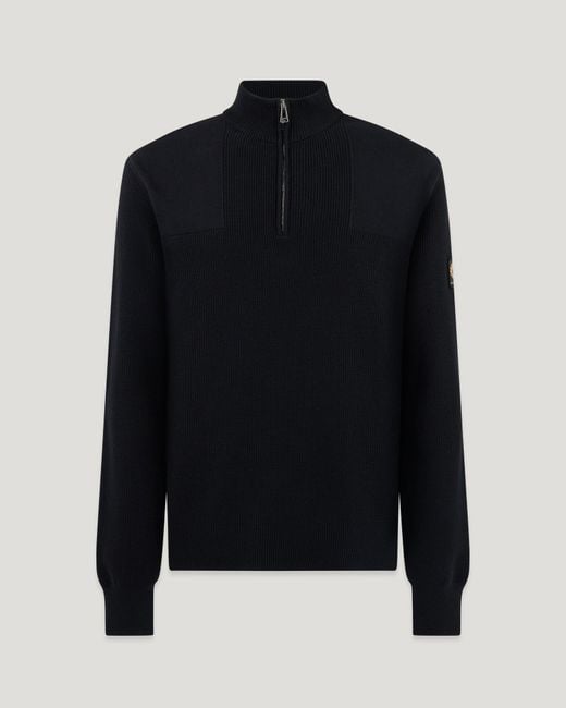 Belstaff Black Commander Quarter Zip Jumper for men