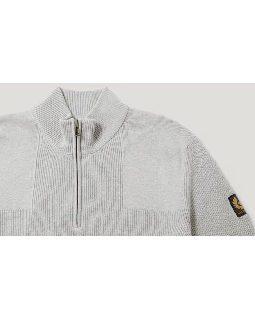 Belstaff Gray Men's Commander Quarter Zip Jumper Organic Cotton for men