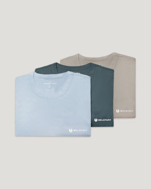 Belstaff Men's 3 Pack T-shirt Cotton Jersey Petrol / Mist Blue Concrete Size 2xl for men