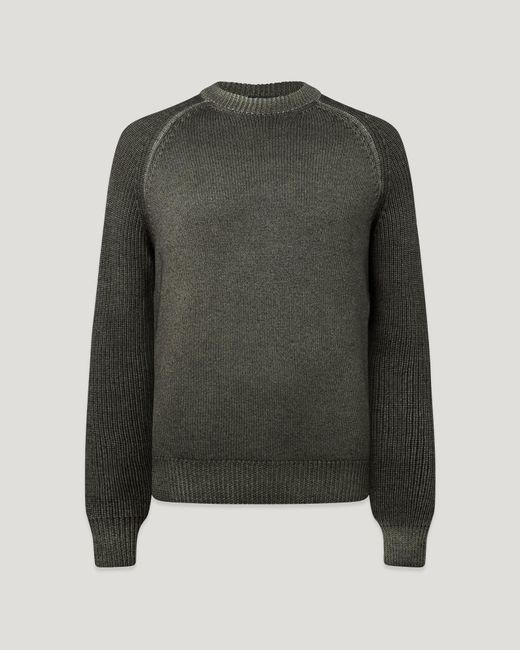 Belstaff Green Men's Garment Dye Aspect Crew Neck Merino Wool for men
