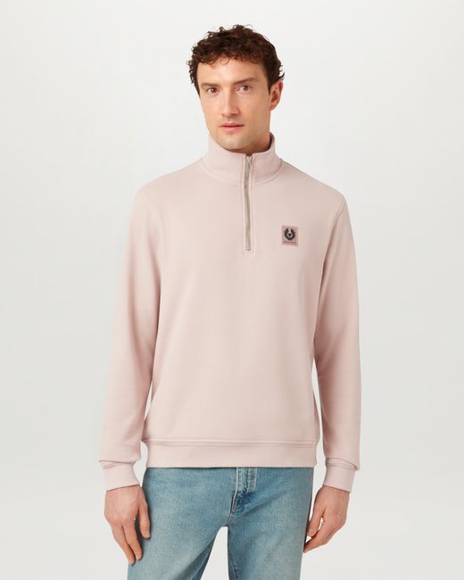 Belstaff Pink Men's Quarter Zip Sweatshirt Cotton Fleece for men