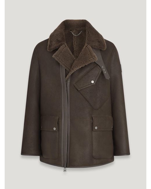 Abrigo Storm Para Hombre Piel De Oveja Merina Italiana Belstaff de hombre de color Brown
