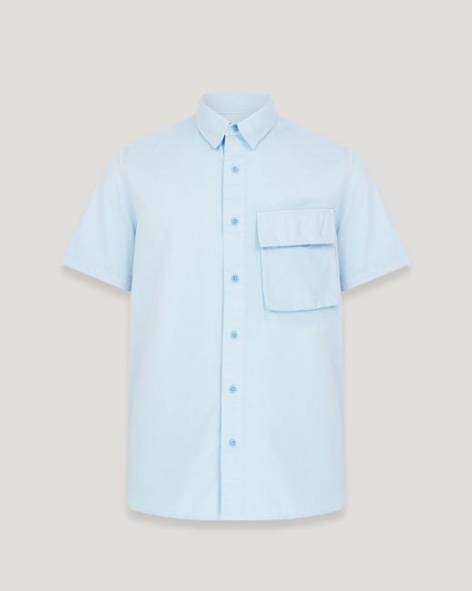 Belstaff Blue Scale Short Sleeve Shirt Garment Dye Cotton for men