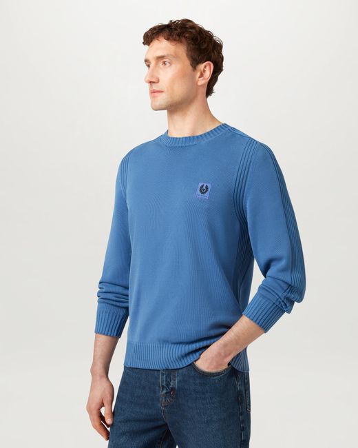 Belstaff Blue Men's Watch Sweater Light Fade-out Garment Dye Cotton for men