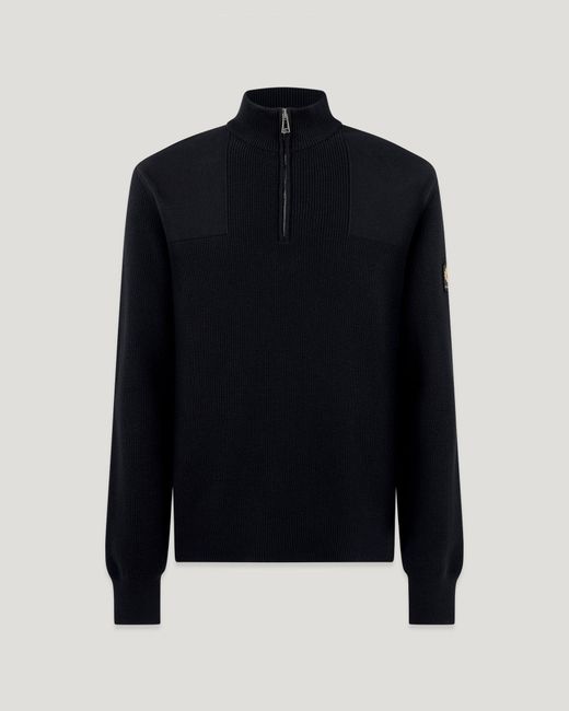 Belstaff Blue Men's Commander Quarter Zip Jumper Organic Cotton for men