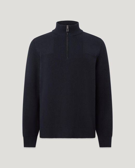 Belstaff Blue Men's Commander Quarter Zip Jumper Organic Cotton for men