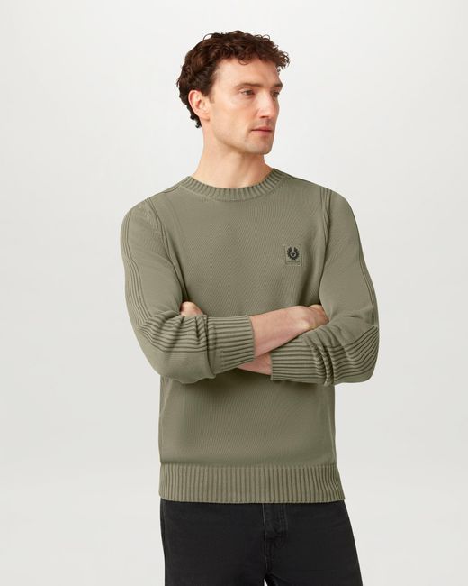 Belstaff Green Men's Watch Sweater Light Fade-out Garment Dye Cotton for men