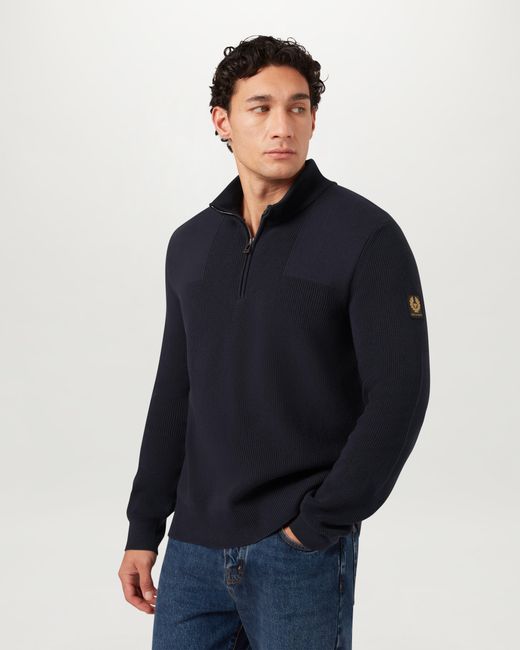 Belstaff Blue Men's Commander Quarter Zip Jumper Organic Cotton for men