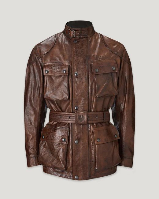 Belstaff Brown Men's Trialmaster Motorcycle Jacket Hand Waxed Leather for men