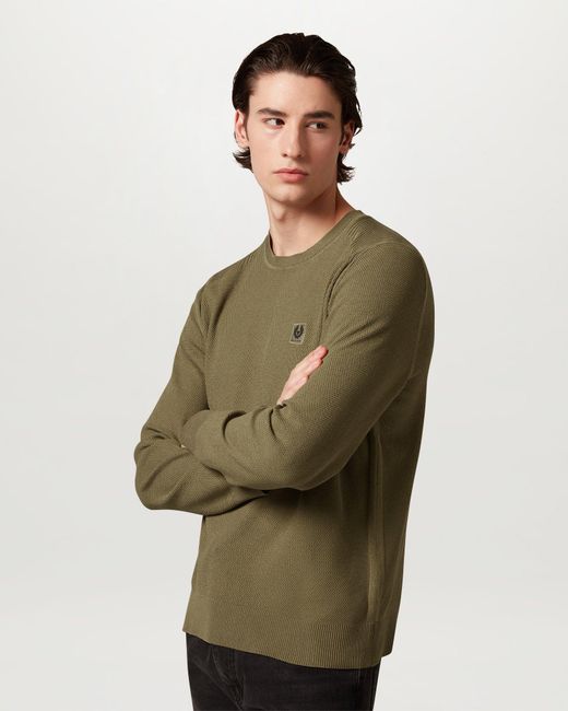 Belstaff Green Men's Coast Knitted Jumper Cotton Silk Pique for men