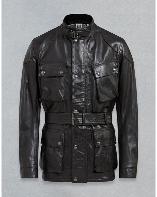 Belstaff Black Trialmaster Panther Leather Jacket for men