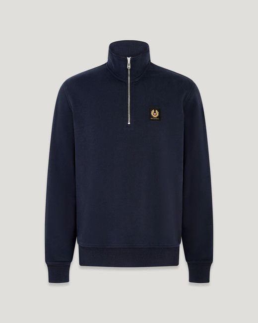 Belstaff Blue Men's Quarter Zip Sweatshirt Cotton Fleece for men