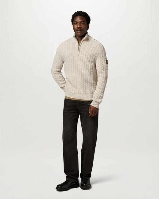 Belstaff Natural Men's Westport Quarter Zip Wool Cotton Blend for men