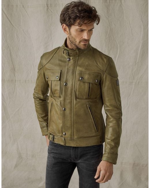 Belstaff Gangster 2.0 Leather Jacket in Olive (Green) for Men | Lyst