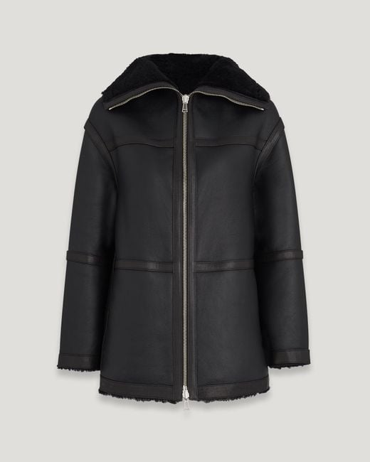 Belstaff Invar Mantel Für Damen Merino Shearling in Schwarz Lyst DE