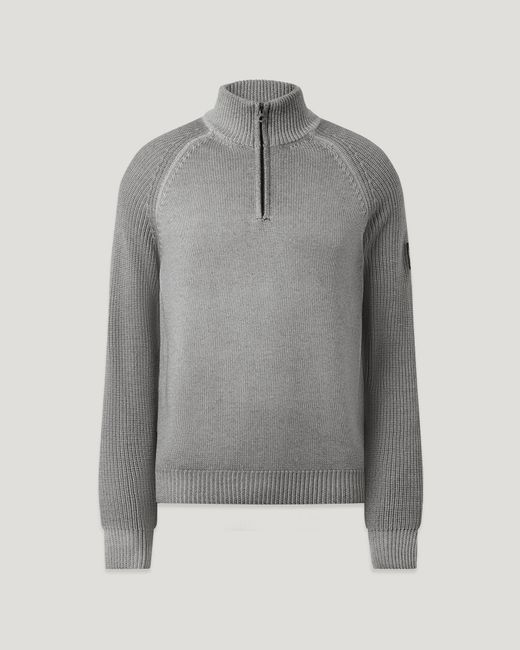 Belstaff Gray Men's Garment Dye Aspect Quarter Zip Merino Wool for men