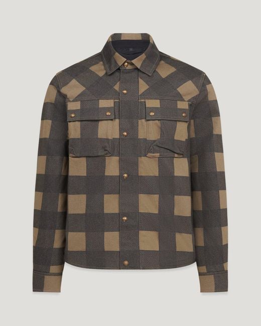 Belstaff Gray Men's Mansion Motorcycle Overshirt Cotton Mix Olive / Black Size 2xl for men